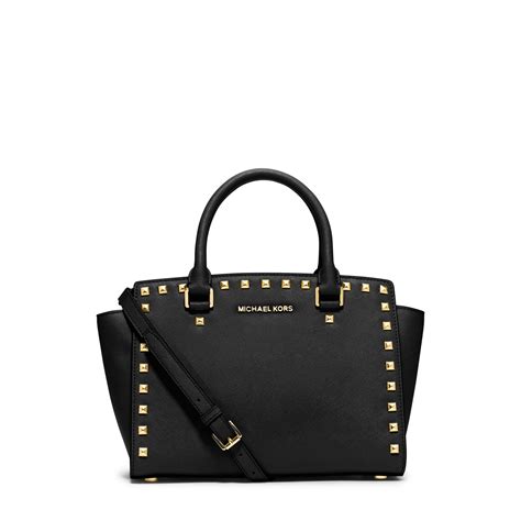 michael michael kors selma medium studded saffiano leather satche|Michael Kors marilyn medium saffiano.